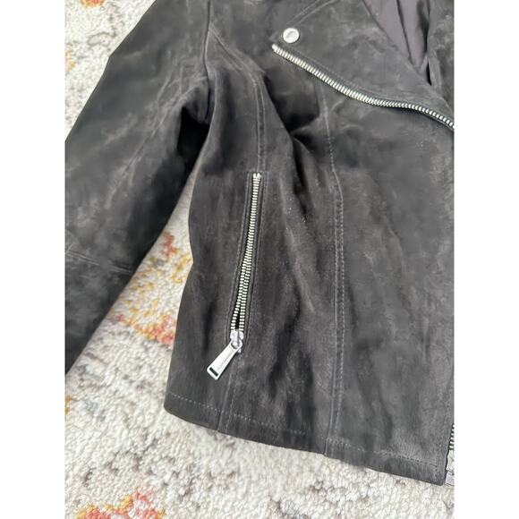 Bcbg Generation Women Genuine Suede Leather Moto Jacket Zip In Dark Brown - Picture 8 of 16